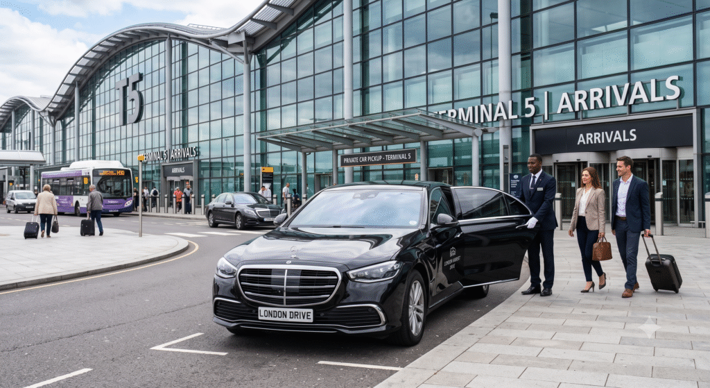 Heathrow Terminal 5 executive private car pickup - London Airport Drive