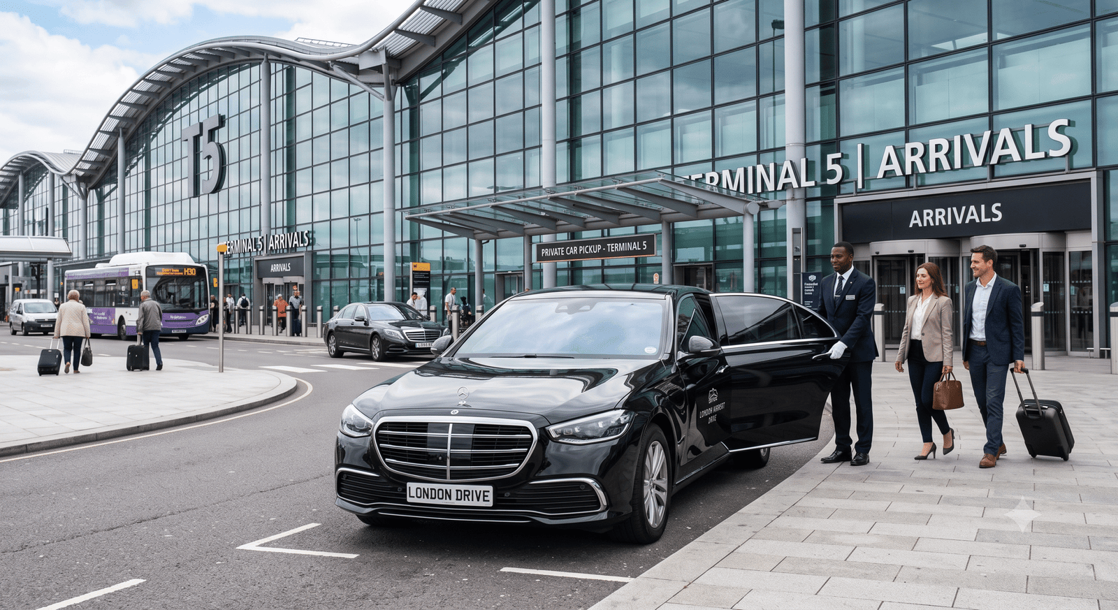 Heathrow Terminal 5 executive private car pickup - London Airport Drive