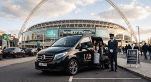 Executive Mercedes-Benz V-Class chauffeur car at the Wembley Stadium direct drop-off zone